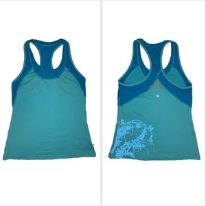 Lululemon Turquoise Racerback Tank Top With Tropical Design On Back